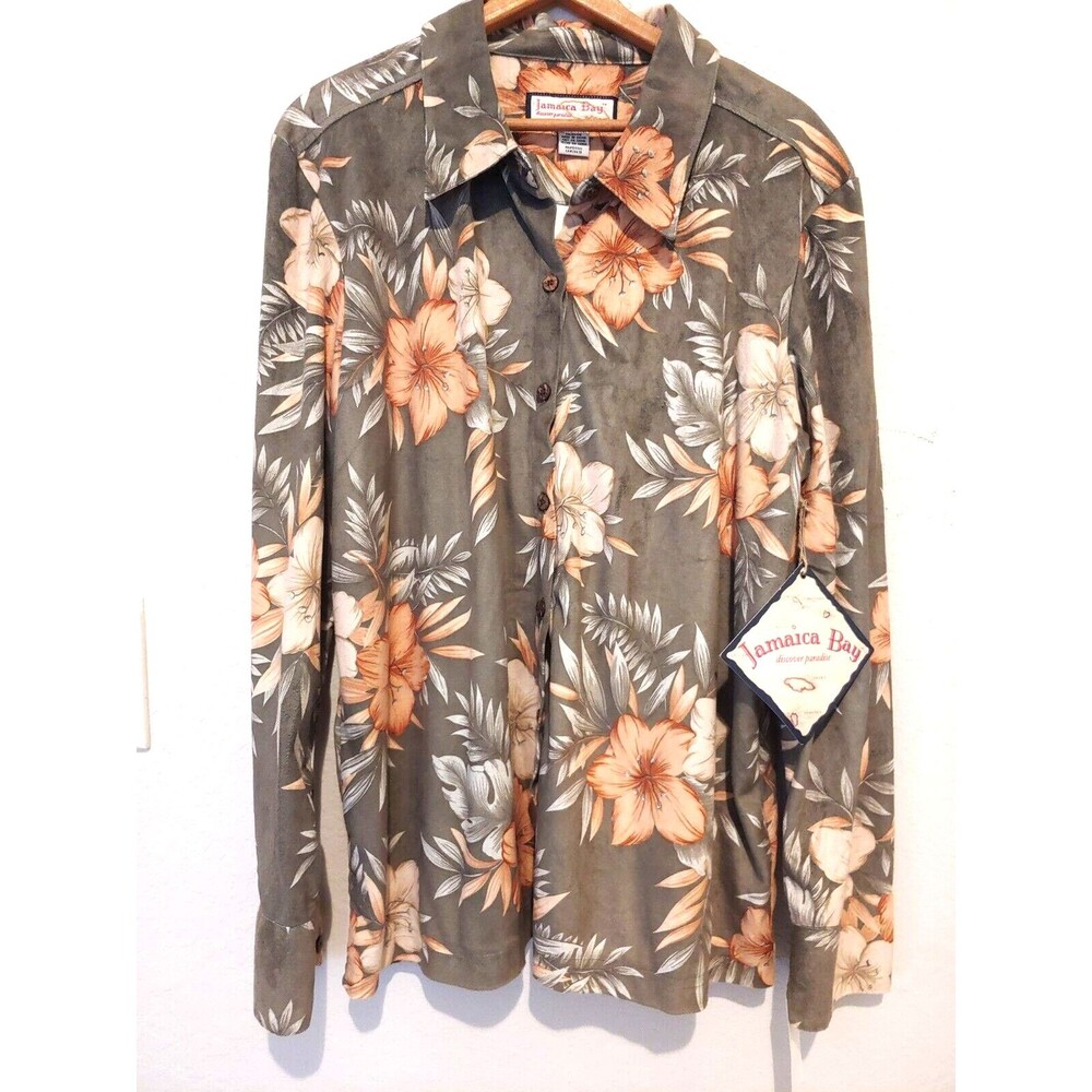 NWT Jamaica Bay Sueded Shirt Sage Green Tropical Hawaiian Women's Size XL